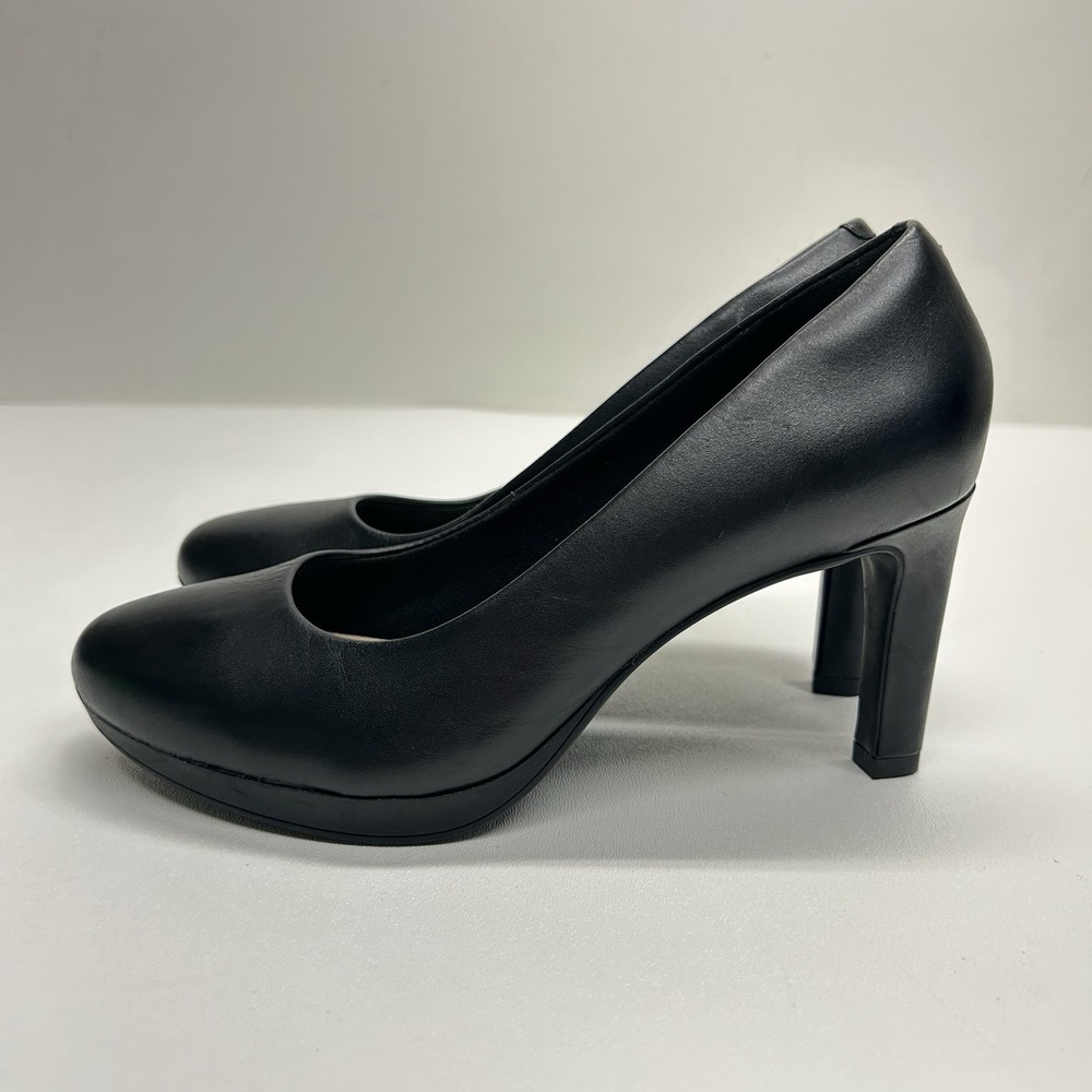 Clarks Ambyr Joy Black Leather Almond Toe Pumps Comfort Heels Work Office 6.5 M - Picture 4 of 15